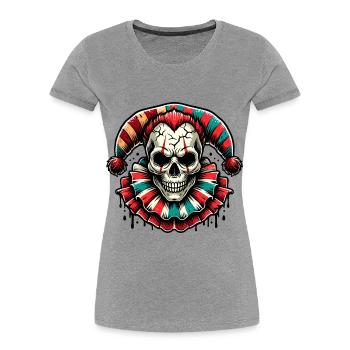 Creepy Skull Jester Colorful Horror Clown Hallowee - Women's Premium Organic T-Shirt - heather grey - Front - Mia (176cm)