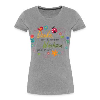 Couronne de fleurs - Fleurs colorées - Oiseau - Coccinelle - T-shirt bio Premium Femme - gris chiné - Devant - Mia (176cm)