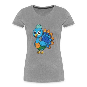 Pfau Niedliche Maskottchen Zeichentrickfigur Kawaii - Frauen Premium Bio T-Shirt - Grau meliert - Vorne - Mia (176cm)