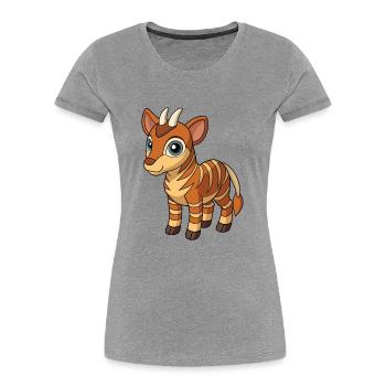 Okapi Mascotte mignonne Personnage de dessin animé Kawaii - T-shirt bio Premium Femme - gris chiné - Devant - Mia (176cm)