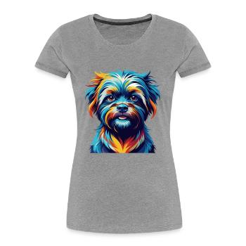 Affenpinscher Chien Race Coloré Dessin animé Kawaii - T-shirt bio Premium Femme - gris chiné - Devant - Mia (176cm)