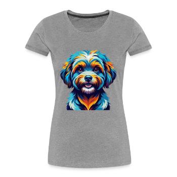 Bichon frisé Race de chien Dessin animé coloré Kawaii - T-shirt bio Premium Femme - gris chiné - Devant - Mia (176cm)