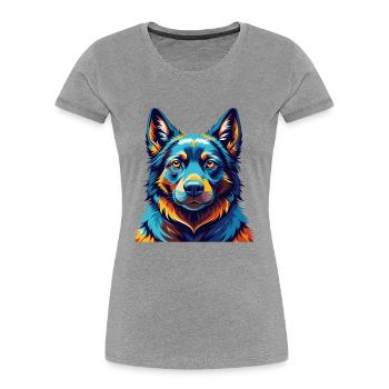 Black Norwegian Elkhound Dog Breed Cartoon Kawaii - Women's Premium Organic T-Shirt - heather grey - Front - Mia (176cm)