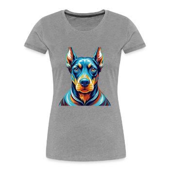 Doberman Chien Race Coloré Dessin Animé Kawaii - T-shirt bio Premium Femme - gris chiné - Devant - Mia (176cm)