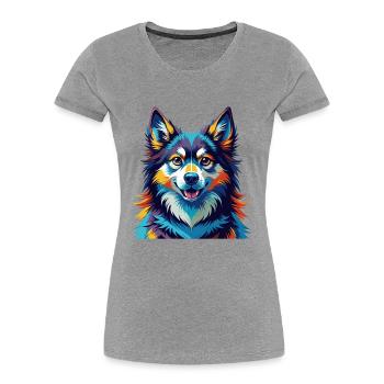 Finnish Lapphund Dog Breed Colorful Cartoon Kawaii - Women's Premium Organic T-Shirt - heather grey - Front - Mia (176cm)