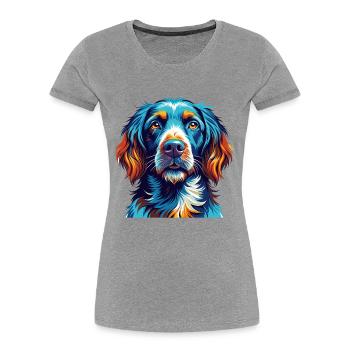 Deutsch Langhaar Vorstehhund Rasse Karikatur Kawaii - Frauen Premium Bio T-Shirt - Grau meliert - Vorne - Mia (176cm)
