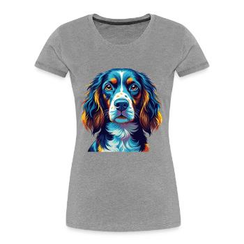 Épagneul allemand Chien race Dessin animé coloré Kawaii - T-shirt bio Premium Femme - gris chiné - Devant - Mia (176cm)