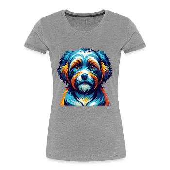 Race de chien havanais, dessin animé coloré, Kawaii - T-shirt bio Premium Femme - gris chiné - Devant - Mia (176cm)