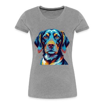 Vieux chien d’arrêt danois race dessin animé Kawaii - T-shirt bio Premium Femme - gris chiné - Devant - Mia (176cm)
