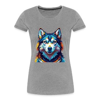 Alaskan Husky Dog Breed Colorful Cartoon Kawaii - Women's Premium Organic T-Shirt - heather grey - Front - Mia (176cm)