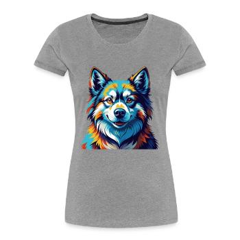 Sibérie occidentale Laïka Chien Race Dessin animé Kawaii - T-shirt bio Premium Femme - gris chiné - Devant - Mia (176cm)
