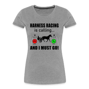 Cheval de course de trot Chevaux de course de trot IS-CALLING - T-shirt bio Premium Femme - gris chiné - Devant - Mia (176cm)