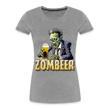 Zombier - Zombie und Bier Happy Halloween Bier - Frauen Premium Bio T-Shirt - Grau meliert - Vorne - Mia (176cm)