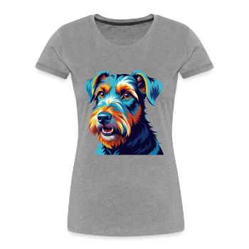 Airedale Terrier Chien Race Coloré Dessin animé Kawaii - T-shirt bio Premium Femme - gris chiné - Devant - Mia (176cm)
