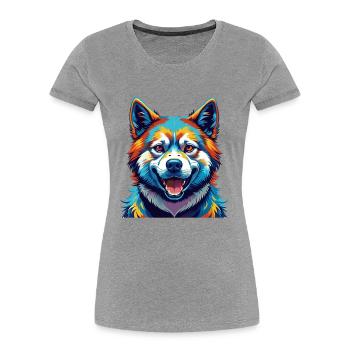Akita Dog Breed Colorful Watercolor Cartoon Kawaii - Women's Premium Organic T-Shirt - heather grey - Front - Mia (176cm)