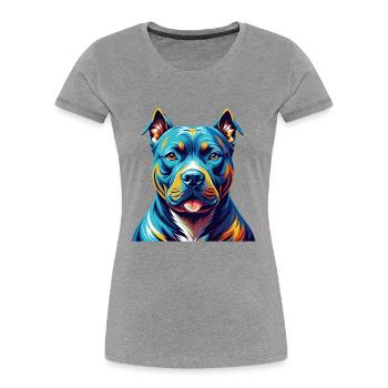 American Pitbull Terrier Dog Breed Cartoon Kawaii - Women's Premium Organic T-Shirt - heather grey - Front - Mia (176cm)