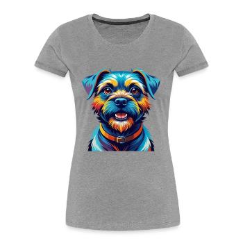 Border Terrier Chien Race Coloré Dessin Animé Kawaii - T-shirt bio Premium Femme - gris chiné - Devant - Mia (176cm)
