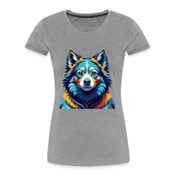 Chien Esquimau Canadien Race Coloré Dessin Animé Kawaii - T-shirt bio Premium Femme - gris chiné - Devant - Mia (176cm)