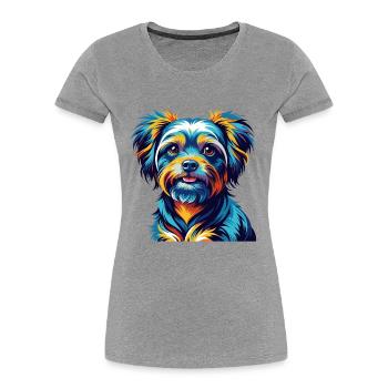 Bichon Yorkie Dog Breed Colorful Cartoon Kawaii - Women's Premium Organic T-Shirt - heather grey - Front - Mia (176cm)