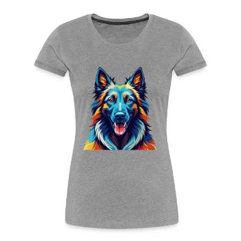 Belgian Tervuren Dog Breed Colorful Cartoon Kawaii - Women's Premium Organic T-Shirt - heather grey - Front - Mia (176cm)
