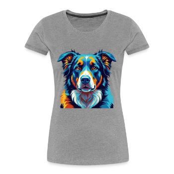 Chien de berger d’Asie centrale Race Dessin animé Kawaii - T-shirt bio Premium Femme - gris chiné - Devant - Mia (176cm)