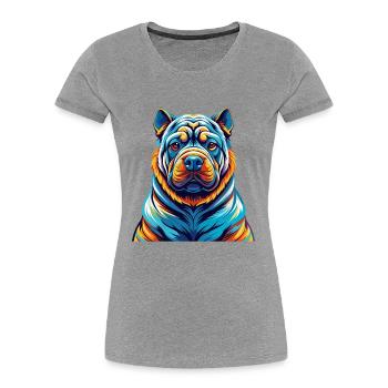 Chinois Shar Pei Chien Race Coloré Dessin Animé Kawaii - T-shirt bio Premium Femme - gris chiné - Devant - Mia (176cm)