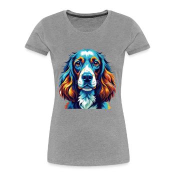 Cocker anglais Spaniel Chien Race Dessin animé Kawaii - T-shirt bio Premium Femme - gris chiné - Devant - Mia (176cm)