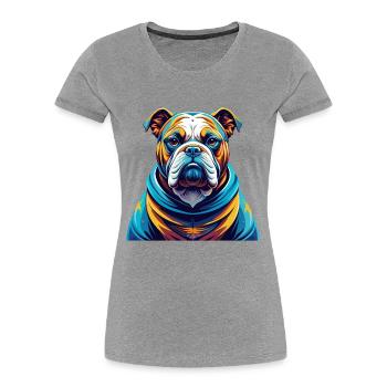 Bouledogue anglais race coloré dessin animé Kawaii - T-shirt bio Premium Femme - gris chiné - Devant - Mia (176cm)
