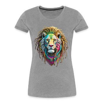 Bunte Afro Löwen und kunstvolle Dreadlocks - Frauen Premium Bio T-Shirt - Grau meliert - Vorne - Mia (176cm)
