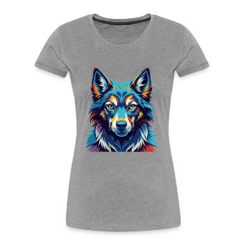 Tschechoslowakische Wolfshundrasse Bunte Karikatur Kawaii - Frauen Premium Bio T-Shirt - Grau meliert - Vorne - Mia (176cm)