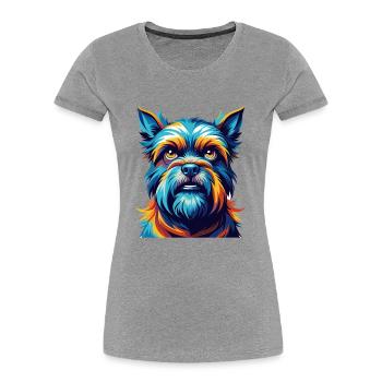 Griffon belge Chien Race Coloré Dessin animé Kawaii - T-shirt bio Premium Femme - gris chiné - Devant - Mia (176cm)