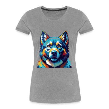 Norwegian Elkhound Dog Breed Cartoon Kawaii - Women's Premium Organic T-Shirt - heather grey - Front - Mia (176cm)