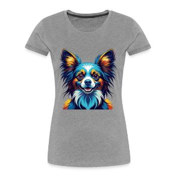 Papillon Chien Race Coloré Dessin Animé Kawaii - T-shirt bio Premium Femme - gris chiné - Devant - Mia (176cm)