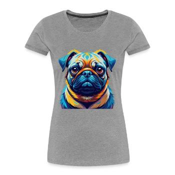 Mops Hund Rasse Buntes Aquarell Karikatur Kawaii - Frauen Premium Bio T-Shirt - Grau meliert - Vorne - Mia (176cm)
