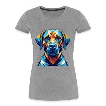 Rhodesian Ridgeback Chien Race Dessin animé Kawaii - T-shirt bio Premium Femme - gris chiné - Devant - Mia (176cm)
