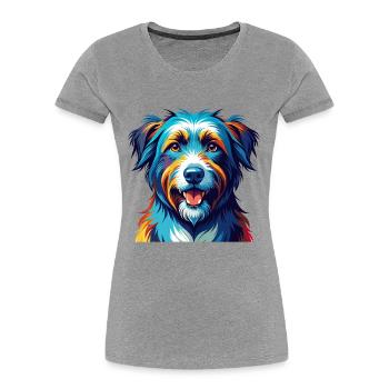 Berger des Pyrénées Race Dessin animé Kawaii - T-shirt bio Premium Femme - gris chiné - Devant - Mia (176cm)