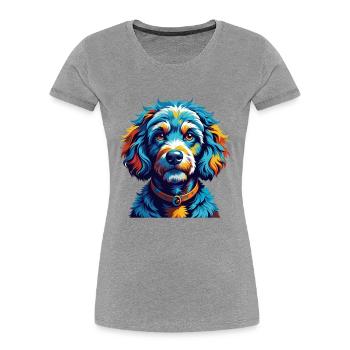 Caniche Chien Race Coloré Dessin Animé Kawaii - T-shirt bio Premium Femme - gris chiné - Devant - Mia (176cm)