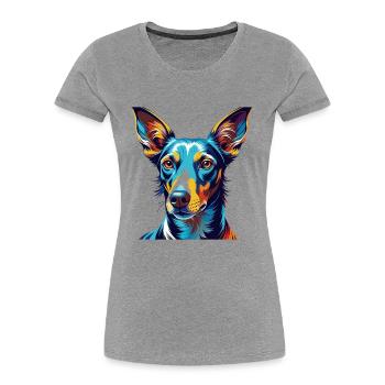 Podenco Ibicenco Chien Race Coloré Dessin Animé Kawaii - T-shirt bio Premium Femme - gris chiné - Devant - Mia (176cm)