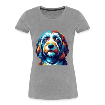 Petit Basset Griffon Vendéen Hunderasse Karikatur - Frauen Premium Bio T-Shirt - Grau meliert - Vorne - Mia (176cm)