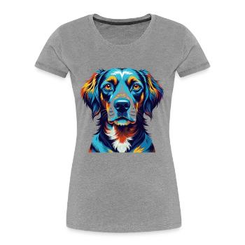 Vieux chien d’arrêt danois race dessin animé Kawaii - T-shirt bio Premium Femme - gris chiné - Devant - Mia (176cm)
