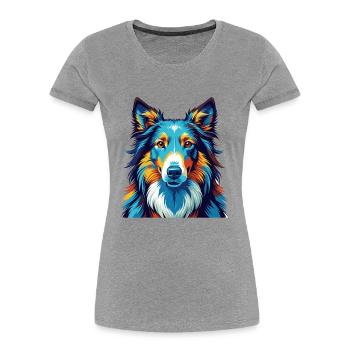 Rough Collie Chien Race Coloré Dessin animé Kawaii - T-shirt bio Premium Femme - gris chiné - Devant - Mia (176cm)