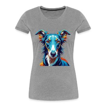 Lévrier polonais Chien race Coloré Dessin animé Kawaii - T-shirt bio Premium Femme - gris chiné - Devant - Mia (176cm)
