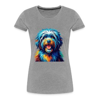 Puli Chien Race Coloré Aquarelle Dessin Animé Kawaii - T-shirt bio Premium Femme - gris chiné - Devant - Mia (176cm)