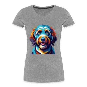 Spanisch Wasser Hund Rasse Bunt Karikatur Kawaii - Frauen Premium Bio T-Shirt - Grau meliert - Vorne - Mia (176cm)