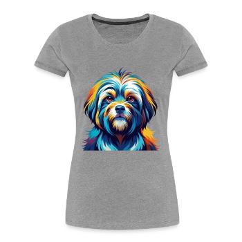 Tibetische Kyi Apso Hunderasse Bunte Karikatur Kawaii - Frauen Premium Bio T-Shirt - Grau meliert - Vorne - Mia (176cm)