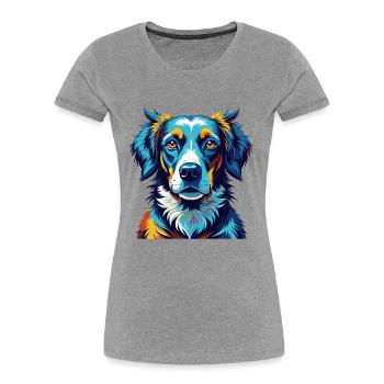 Chien de chasse russe race Dessin animé coloré Kawaii - T-shirt bio Premium Femme - gris chiné - Devant - Mia (176cm)
