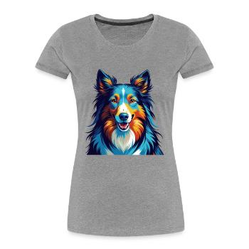 Scotch Collie Hunderasse Bunte Karikatur Kawaii - Frauen Premium Bio T-Shirt - Grau meliert - Vorne - Mia (176cm)