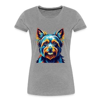 Silky Terrier Hunderasse Bunte Karikatur Kawaii - Frauen Premium Bio T-Shirt - Grau meliert - Vorne - Mia (176cm)