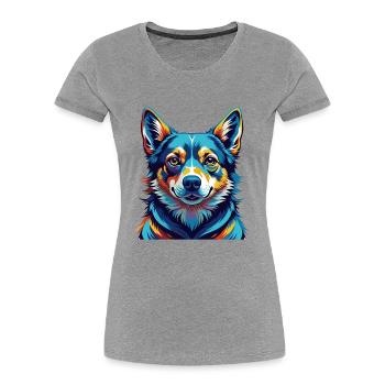 Suédois Vallhund Chien Race Coloré Dessin animé Kawaii - T-shirt bio Premium Femme - gris chiné - Devant - Mia (176cm)