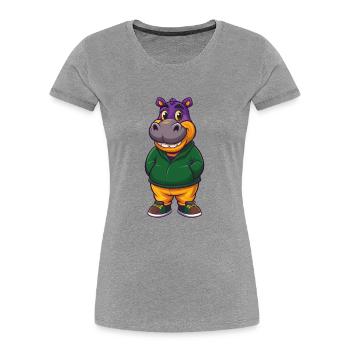 Hippo Funny Kawaii Cartoon Character Clipart - Women's Premium Organic T-Shirt - heather grey - Front - Mia (176cm)